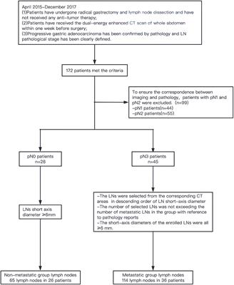 Prediction of lymph node metastasis in advanced gastric adenocarcinoma based on dual-energy CT radiomics: focus on the features of lymph nodes with a short axis diameter ≥6 mm